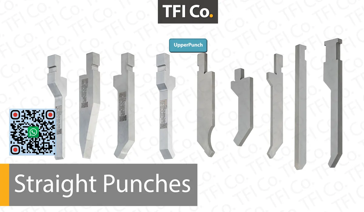 Straight press brake punches of different heights and tip angles