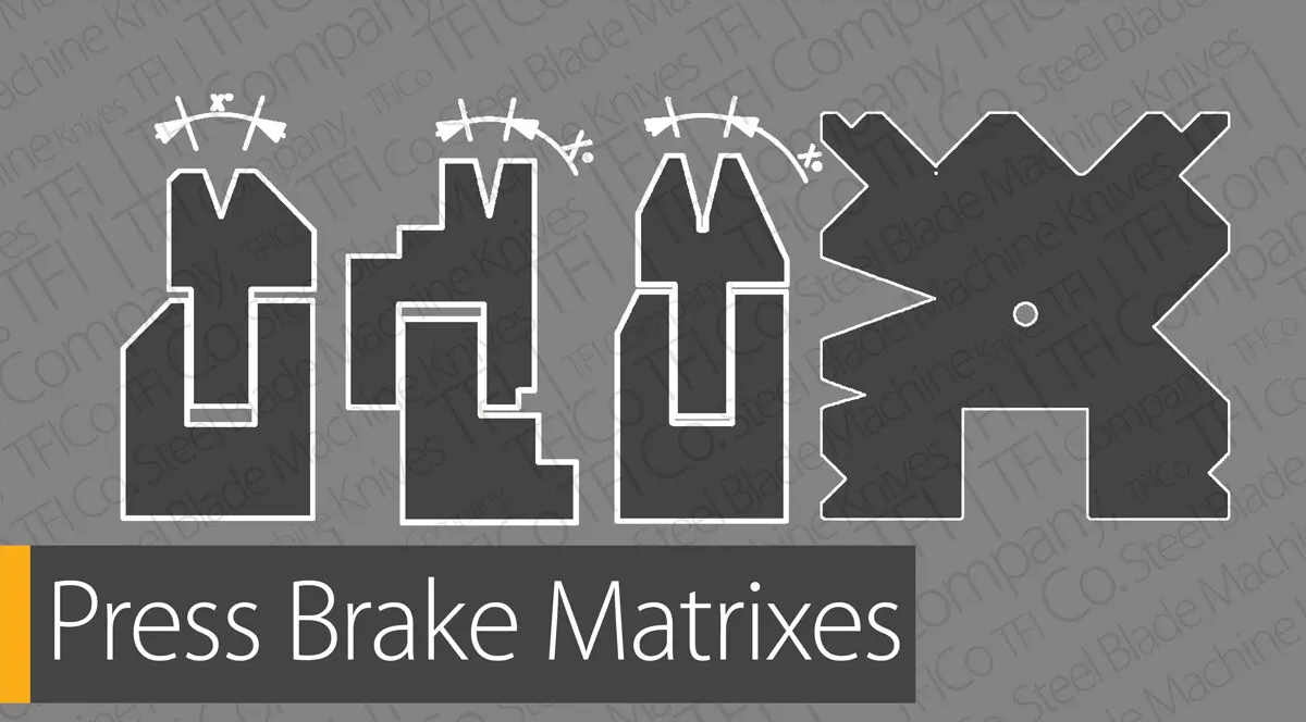 Drawing of press brake dies: single-V, two-V and four-way multi-V matrix profiles